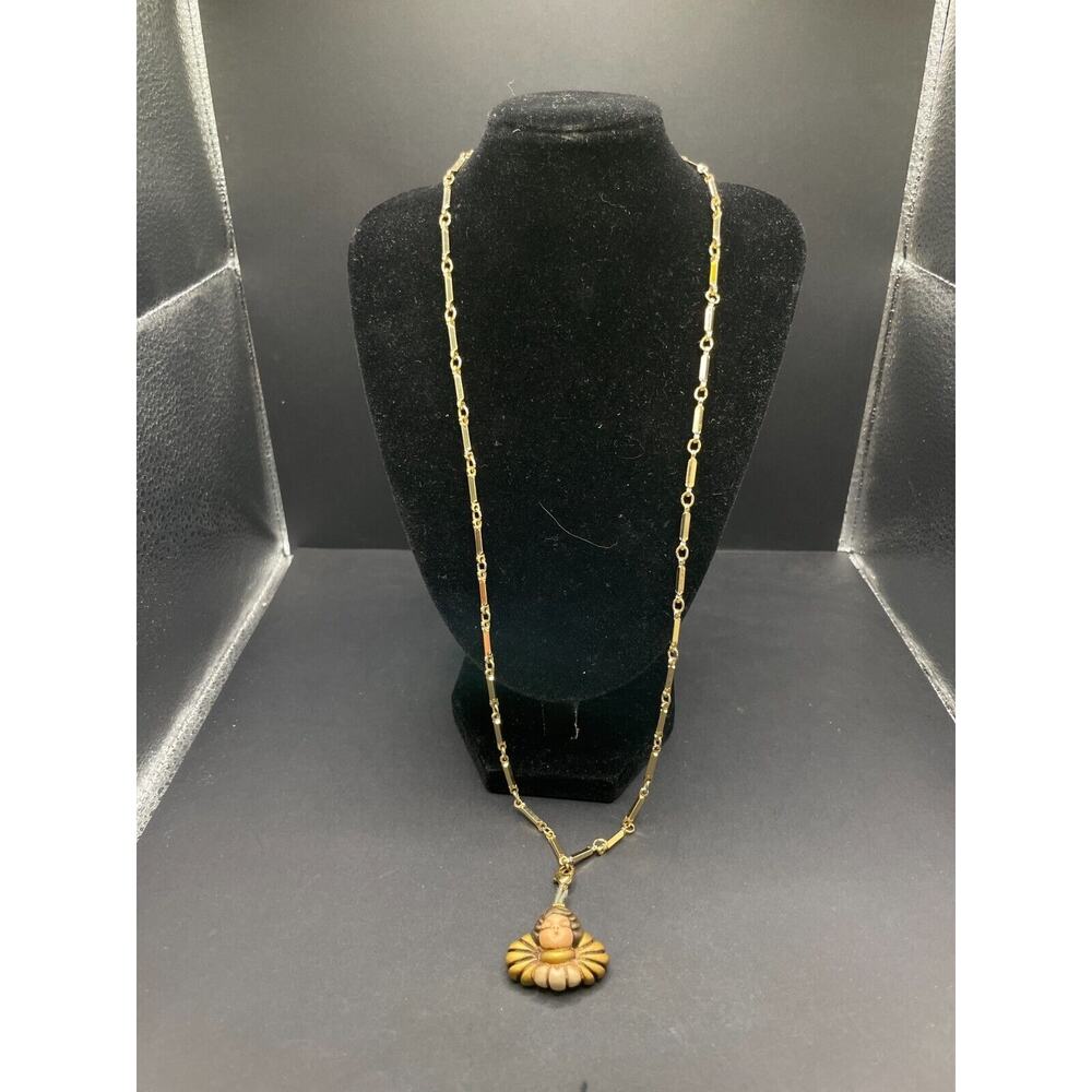 Thun Singing Angel Christmas Ornament Ceramic Gold Italy Wings Flying w/Necklace